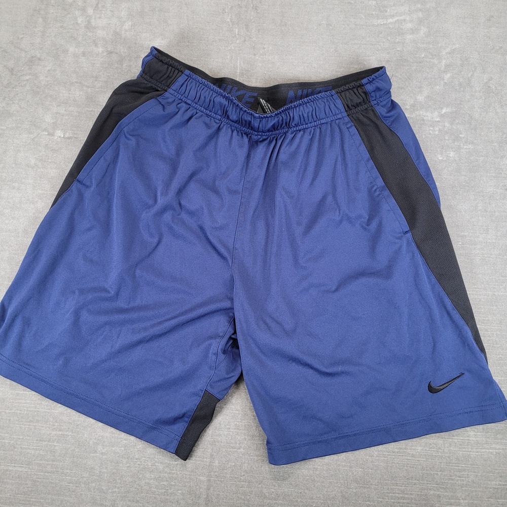 Nike Dri-FIT Mens Training Shorts Blue Black Mesh Panels Size Large L